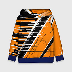 Детская толстовка Чёрно-белые глитч полосы на оранжевом фоне