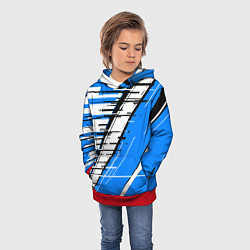 Толстовка-худи детская Чёрно-белые глитч полосы на синем фоне, цвет: 3D-красный — фото 2