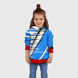 Толстовка-худи детская Чёрно-белые глитч полосы на синем фоне, цвет: 3D-красный — фото 2
