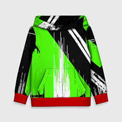 Толстовка-худи детская Вертикальные чёрные линии на зелёно-белом фоне, цвет: 3D-красный