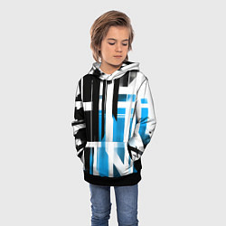 Толстовка-худи детская Чёрно-синие вертикальные и горизонтальные полосы н, цвет: 3D-черный — фото 2