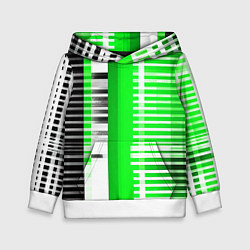 Толстовка-худи детская Белые полосы на зелёно-чёрном фоне, цвет: 3D-белый