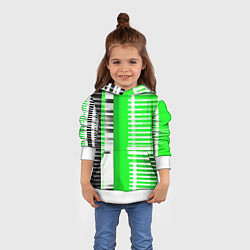 Толстовка-худи детская Белые полосы на зелёно-чёрном фоне, цвет: 3D-белый — фото 2