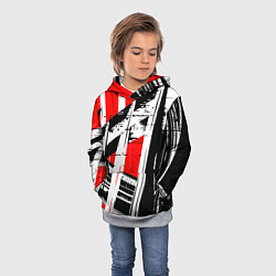 Толстовка-худи детская Чёрно-белые абстрактные линии на красном фоне, цвет: 3D-меланж — фото 2
