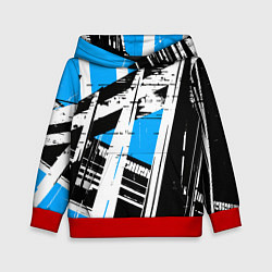 Толстовка-худи детская Чёрно-белые абстрактные линии на синем фоне, цвет: 3D-красный