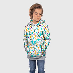 Толстовка-худи детская Бирюзовые желтые треугольники на белом, цвет: 3D-меланж — фото 2