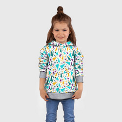 Толстовка-худи детская Бирюзовые желтые треугольники на белом, цвет: 3D-меланж — фото 2