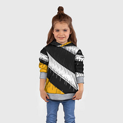 Толстовка-худи детская Диагональные чёрно-белые полосы на жёлтом фоне, цвет: 3D-меланж — фото 2