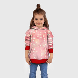 Толстовка-худи детская Сияние праздничных огоньков на розовом фоне, цвет: 3D-красный — фото 2