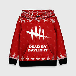 Толстовка-худи детская Новогодний Dead by Daylight с оленями, цвет: 3D-черный