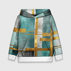 Толстовка-худи детская Узоры акварелью бирюзового и золотого цвета, цвет: 3D-белый