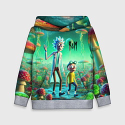 Толстовка-худи детская Рик и Морти изучают планету мухоморов - нейроарт ф, цвет: 3D-меланж