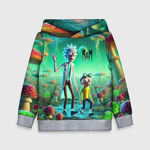 Детская толстовка Рик и Морти изучают планету мухоморов - нейроарт ф / 3D-Меланж – фото 1