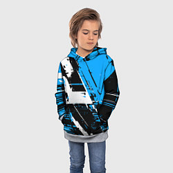 Толстовка-худи детская Diagonal black and white stripes on a blue backgro, цвет: 3D-меланж — фото 2