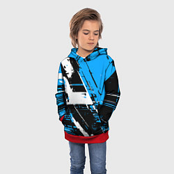 Толстовка-худи детская Diagonal black and white stripes on a blue backgro, цвет: 3D-красный — фото 2