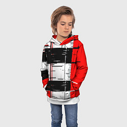Толстовка-худи детская Чёрные и красные полосы на белом фоне, цвет: 3D-белый — фото 2