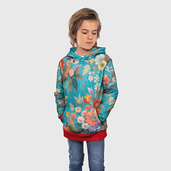 Толстовка-худи детская Цветочки на голубом фоне, цвет: 3D-красный — фото 2