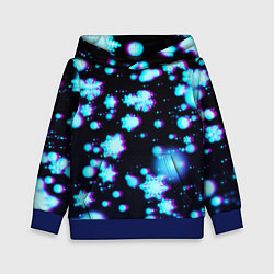 Толстовка-худи детская Неоновые снежинки глитч, цвет: 3D-синий
