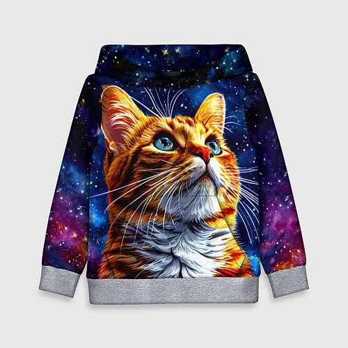 Детская толстовка Рыжий котик в космосе / 3D-Меланж – фото 1