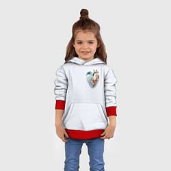 Толстовка-худи детская Сердце и ветка цветущая сакура с цветами, цвет: 3D-красный — фото 2