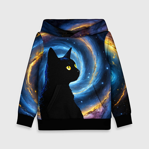Детская толстовка Кот на фоне космоса / 3D-Черный – фото 1
