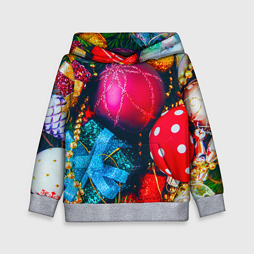 Детская толстовка Новогодние ёлочные игрушки / 3D-Меланж – фото 1