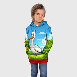 Толстовка-худи детская Аист в поле, цвет: 3D-красный — фото 2