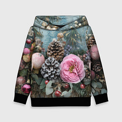 Детская толстовка Новогодние цветы и шишки