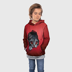 Толстовка-худи детская Выглядывающий котик, цвет: 3D-меланж — фото 2