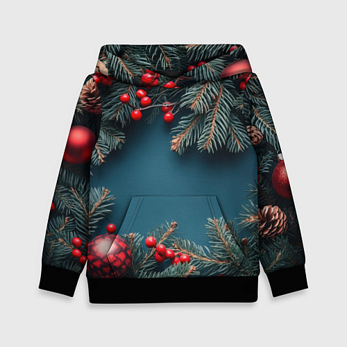 Детская толстовка Новогодний фон и рябина / 3D-Черный – фото 1