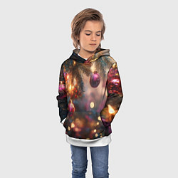 Толстовка-худи детская Фиолетовые новогодние шары, цвет: 3D-белый — фото 2