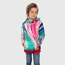 Толстовка-худи детская Волнистые розово-голубые плитки, цвет: 3D-красный — фото 2