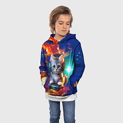 Толстовка-худи детская Удивительный мир котёнка игромана, цвет: 3D-белый — фото 2