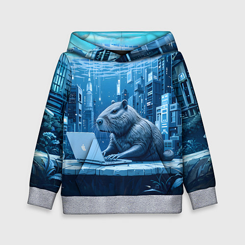 Детская толстовка Капибара программист под водой / 3D-Меланж – фото 1