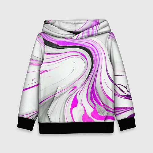 Детская толстовка Волнистые чёрно-фиолетовые линии на белом фоне / 3D-Черный – фото 1