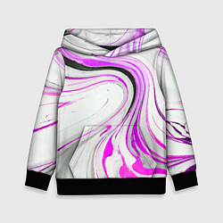 Толстовка-худи детская Волнистые чёрно-фиолетовые линии на белом фоне, цвет: 3D-черный