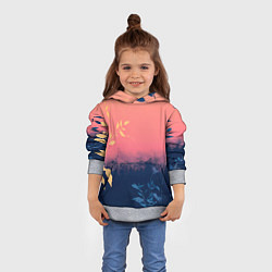 Толстовка-худи детская Листья на сине-розовом фоне - нейросеть, цвет: 3D-меланж — фото 2
