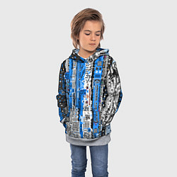 Толстовка-худи детская Киберпанк паттерн синий, цвет: 3D-меланж — фото 2