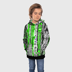 Толстовка-худи детская Киберпанк паттерн зелёный, цвет: 3D-черный — фото 2