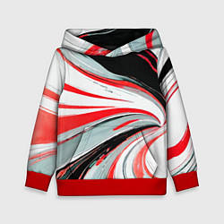 Толстовка-худи детская Волнистые бело-красные линии на чёрном фоне, цвет: 3D-красный