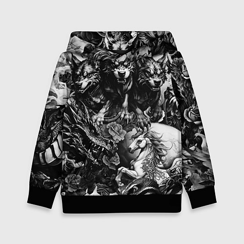 Детская толстовка Дракон и другие мифические существа в стиле тату / 3D-Черный – фото 1
