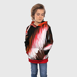 Толстовка-худи детская Красно-белая абстракция на чёрном фоне, цвет: 3D-красный — фото 2