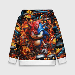 Детская толстовка Соник и Наклз на фоне огня и роботов