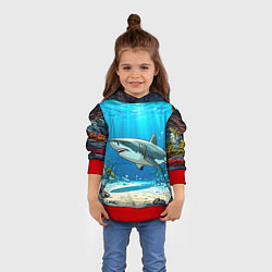 Толстовка-худи детская Акула в океане, цвет: 3D-красный — фото 2