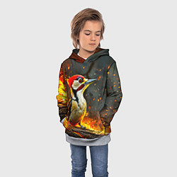 Толстовка-худи детская Дятел в огне, цвет: 3D-меланж — фото 2