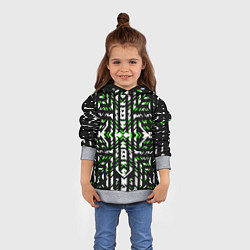 Толстовка-худи детская Чёрно-зелёный диагональные полосы на белом фоне, цвет: 3D-меланж — фото 2