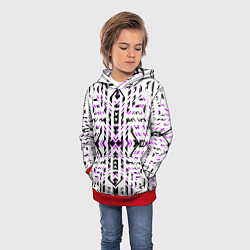 Толстовка-худи детская Чёрно-фиолетовые диагональные полосы на белом фоне, цвет: 3D-красный — фото 2