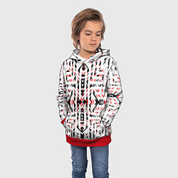 Толстовка-худи детская Чёрно-красные диагональные полосы на белом фоне, цвет: 3D-красный — фото 2