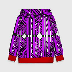 Толстовка-худи детская Чёрно-фиолетовые техно полосы на белом фоне, цвет: 3D-красный