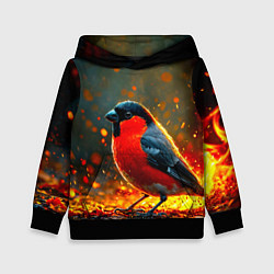 Толстовка-худи детская Снегирь в огне, цвет: 3D-черный